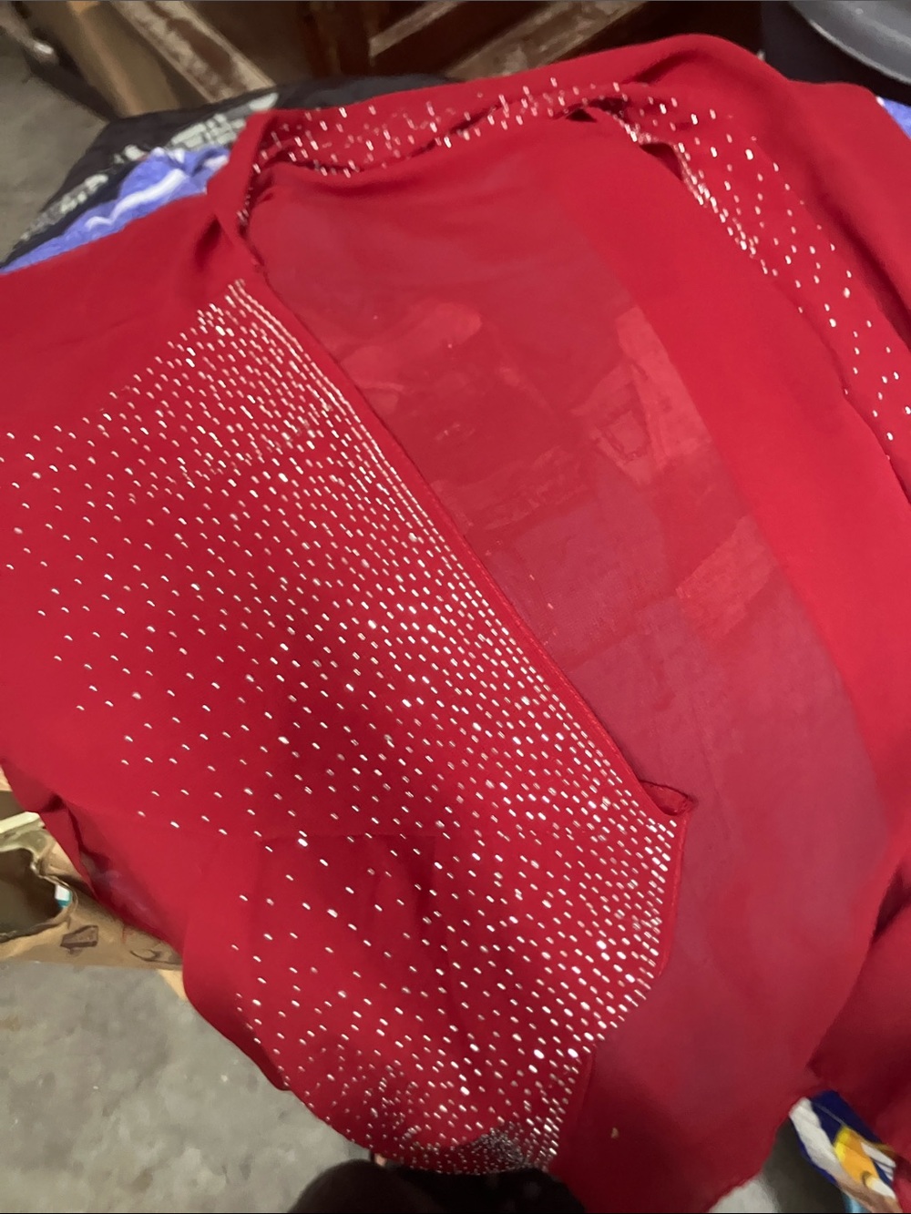 Red Open Front Cardigan with Silver Stud Detailing